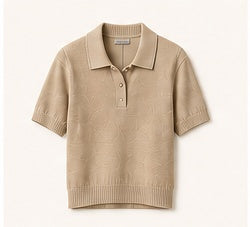 Beige Knit Polo Top